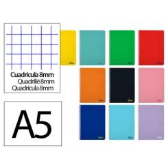 Cuaderno Espiral LIDERPAPEL A5 SMART tapa blanda 80H 75gr cuadriculada 8mm c/margen colores Surtidos