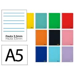 Cuaderno Espiral LIDERPAPEL A5 SMART tapa blanda 80H 75gr Pauta 3,5mm c/margen colores Surtidos