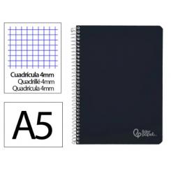 Cuaderno Espiral LIDERPAPEL A5 Witty tapa dura 80H 90gr cuadriculada 4mm c/margen color Negro