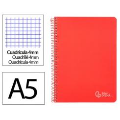Cuaderno Espiral LIDERPAPEL A5 Witty tapa dura 80H 90gr cuadriculada 4mm c/margen color Rojo