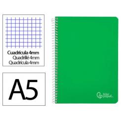 Cuaderno Espiral LIDERPAPEL A5 Witty tapa dura 80H 90gr cuadriculada 4mm c/margen color Verde