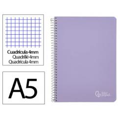 Cuaderno Espiral LIDERPAPEL A5 Witty tapa dura 80H 90gr cuadriculada 4mm c/margen color Violeta