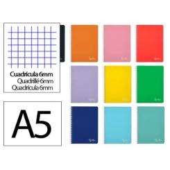 Cuaderno Espiral LIDERPAPEL A5 Witty tapa dura 80H 90gr cuadriculada 6mm c/margen colores Surtidos