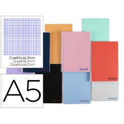 Cuaderno espiral LIDERPAPEL A5 wonder tapa plastico 80h 90g milimetrado 2mm colores surtidos