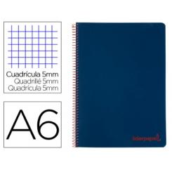Cuaderno Espiral LIDERPAPEL A6 Micro Wonder tapa plástico 120H 90 gr cuadriculada 5mm 4 Bandas color Azul Marino