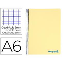 Cuaderno espiral LIDERPAPEL A6 micro wonder tapa plastico 120h 90 gr cuadro 5mm 4 bandas color amarillo