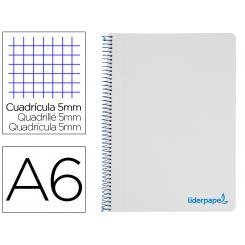 Cuaderno espiral LIDERPAPEL A6 micro wonder tapa plastico 120h 90 gr cuadro 5mm 4 bandas color gris