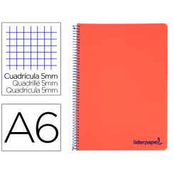 Cuaderno espiral LIDERPAPEL A6 micro wonder tapa plastico 120h 90 gr cuadro 5mm 4 bandas color rojo