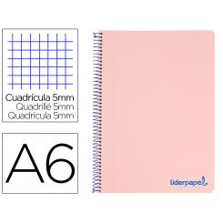 Cuaderno espiral LIDERPAPEL A6 micro wonder tapa plastico 120h 90 gr cuadro 5mm 4 bandas color rosa