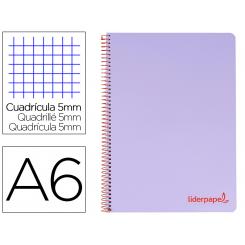 Cuaderno espiral LIDERPAPEL A6 micro wonder tapa plastico 120h 90 gr cuadro 5mm 4 bandas color violeta