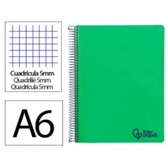 Cuaderno Espiral LIDERPAPEL A6 Micro Wonder tapa plástico 120H 90gr cuadriculada 5mm 4 Bandas color Verde Oscuro