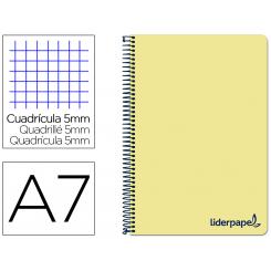 Cuaderno espiral LIDERPAPEL A7 micro wonder tapa plastico 100h 90 gr cuadro 5mm 4 bandas color amarillo