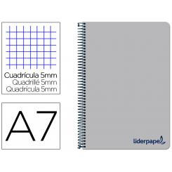 Cuaderno espiral LIDERPAPEL A7 micro wonder tapa plastico 100h 90 gr cuadro 5mm 4 bandas color gris