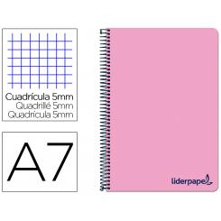 Cuaderno espiral LIDERPAPEL A7 micro wonder tapa plastico 100h 90 gr cuadro 5mm 4 bandas color rosa