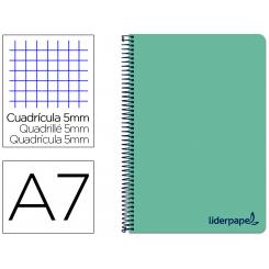 Cuaderno espiral LIDERPAPEL A7 micro wonder tapa plastico 100h 90 gr cuadro 5mm 4 bandascolor verde pastel turquesa