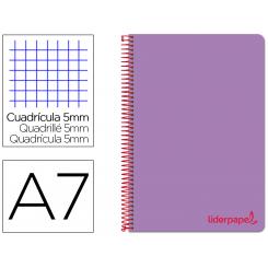 Cuaderno espiral LIDERPAPEL A7 micro wonder tapa plastico 100h 90 gr cuadro 5mm 4 bandas color violeta
