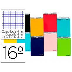 Cuaderno espiral LIDERPAPEL bolsillo dieciseavo apaisado smart tapa blanda 80h 60gr cuadro 4mm colores surtidos