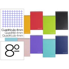 Cuaderno espiral LIDERPAPEL bolsillo octavo apaisado witty tapadura 80h 75gr cuadro 4 mm colores surtidos