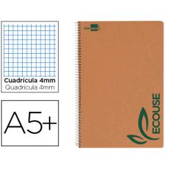 Cuaderno espiral LIDERPAPEL cuarto ecouse tapa cartulina kraft 80h papel reciclado 80 grcuadro 4mm