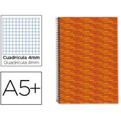 Cuaderno espiral LIDERPAPEL cuarto multilider tapa forrada 80h 80 gr cuadro 4mm con margen naranja