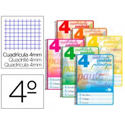 Cuaderno espiral LIDERPAPEL cuarto pautaguia tapa blanda 40h 75 gr cuadro pautado 4mm colores surtidos