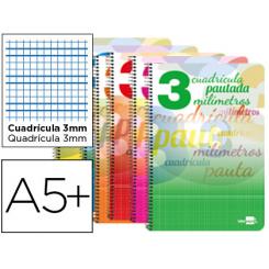 Cuaderno espiral LIDERPAPEL cuarto pautaguia tapa dura 80h75 gr cuadro pautado 3 mm con margen