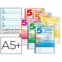 Cuaderno espiral LIDERPAPEL cuarto pautaguia tapa dura 80h75 gr cuadro pautado 5mm con margen