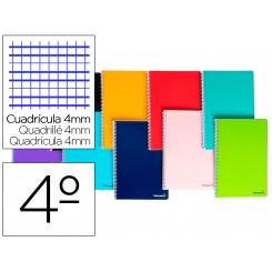 Cuaderno espiral LIDERPAPEL cuarto smart tapa blanda 80h 60gr cuadro 4mm con margen colores surtidos