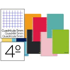 Cuaderno libreta Espiral LIDERPAPEL Cuarto Smart Tapa Blanda 80H 60gr Cuadro 5mm con Margen Colores Surtidos