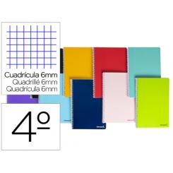 Cuaderno espiral LIDERPAPEL cuarto smart tapa blanda 80h 60gr cuadro 6mm con margen colores surtidos