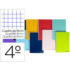 Cuaderno espiral LIDERPAPEL cuarto smart tapa blanda 80h 60gr cuadro 8mm con margen colores surtidos