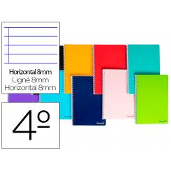 Cuaderno espiral LIDERPAPEL cuarto smart tapa blanda 80h 60gr horizontal 8mm con margencolores surtidos