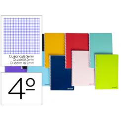 Cuaderno espiral LIDERPAPEL cuarto smart tapa blanda 80h 60gr milimetrado 2mm colores surtidos