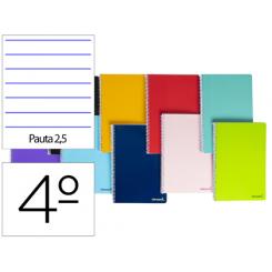 Cuaderno espiral LIDERPAPEL cuarto smart tapa blanda 80h 60gr pauta 2,5mm con margen colores surtidos
