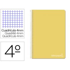 Cuaderno espiral LIDERPAPEL cuarto witty tapa dura 80h 75gr cuadro 4mm con margen color amarillo