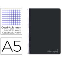 Cuaderno espiral LIDERPAPEL cuarto witty tapa dura 80h 75gr cuadro 4mm con margen color negro