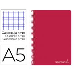 Cuaderno espiral LIDERPAPEL cuarto witty tapa dura 80h 75gr cuadro 4mm con margen color rojo