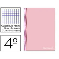 Cuaderno espiral LIDERPAPEL cuarto witty tapa dura 80h 75gr cuadro 4mm con margen color rosa