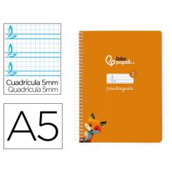 Cuaderno Espiral LIDERPAPEL DIN A5 Pautaguia tapa blanda 40 H 75 gr cuadriculada pautado 5mm color Naranja