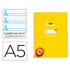 Cuaderno Espiral LIDERPAPEL DIN A5 Pautaguia tapa blanda 40H 75 gr cuadriculada pautado 5mm color Amarillo