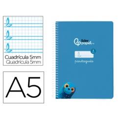 Cuaderno Espiral LIDERPAPEL DIN A5 Pautaguia tapa blanda 40H 75 gr cuadriculada pautado 5mm color Azul