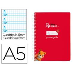 Cuaderno Espiral LIDERPAPEL DIN A5 Pautaguia tapa blanda 40H 75 gr cuadriculada pautado 5mm color Rojo