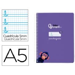 Cuaderno Espiral LIDERPAPEL DIN A5 Pautaguia tapa blanda 40H 75gr cuadriculada pautado 5mm color Lila