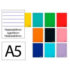 Cuaderno Espiral LIDERPAPEL DIN A5 SMART tapa blanda 80H 75gr Horizontal 8mm c/margen colores Surtidos