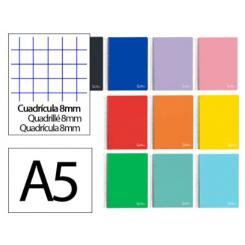 Cuaderno Espiral LIDERPAPEL DIN A5 Witty tapa dura 80H 90gr cuadriculada 8mm c/margen colores Surtidos