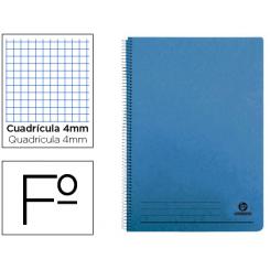 Cuaderno espiral LIDERPAPEL folio 100h cuadro 4mm tapa azul con margen 70 gr