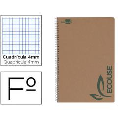 Cuaderno espiral LIDERPAPEL DIN A4 ecouse tapa cartulina kraft 80h papel reciclado 80 gr cuadro 4 mm con margen