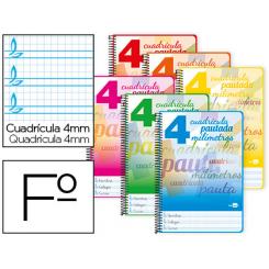 Cuaderno espiral LIDERPAPEL folio pautaguia tapa blanda 80h 75 gr cuadro pautado 4mm colores surtidos