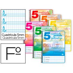 Cuaderno espiral LIDERPAPEL folio pautaguia tapa blanda 80h 75 gr cuadro pautado 5mm con margen colores surtidos