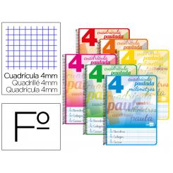 Cuaderno espiral LIDERPAPEL folio pautaguia tapa dura 80h 75 gr cuadro pautado 4mmcon margen colores surtidos